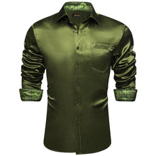 Dibangu Men's Green Satin Solid Shirt