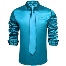 Dibangu Men's Teal Satin Solid Shirt with Tie