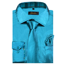 Dibangu Men's Teal Satin Solid Shirt with Tie