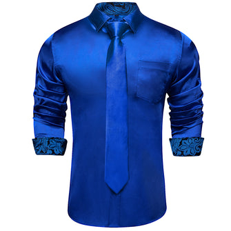 Dibangu Men's Blue Satin Solid Shirt with Tie