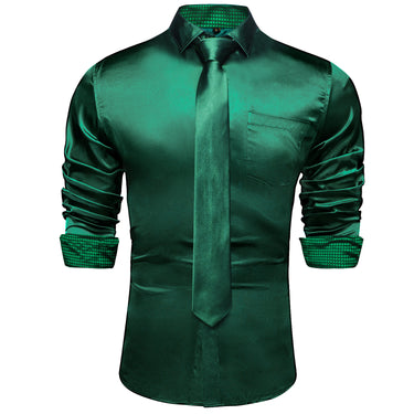 Dibangu Men's Dark Green Satin Shirt with Tie