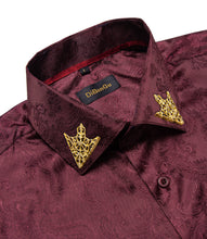 Dibangu Maroon Paisley Men's Shirt with Collar pin