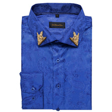 Dibangu Bright Blue Paisley Men's Shirt with Collar pin