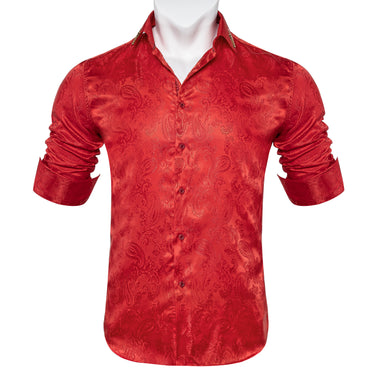Dibangu Red Paisley Men's Shirt with Collar pin
