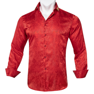 Dibangu Red Paisley Men's Shirt with Collar pin