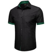 black solid green plaid slim silk men's button down shirts short sleeve shirt