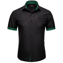 solid splicing green plaid black button up short sleeve shirt for men