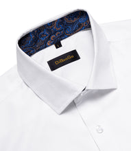 Dibangu White Blue Floral Panel Men's Slim Short Sleeve Shirt