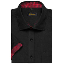 fashion business silk mens black short sleeve button up shirt