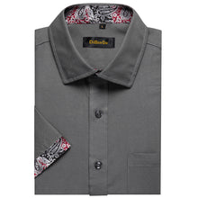deep grey splicing men dress shirt short sleeve office business shirt