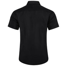 Dibangu Black Purple Floral Panel Men's Slim Short Sleeve Shirt