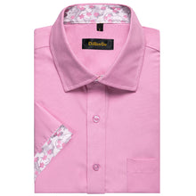 rose pink solid splicing floral silk mens summer shirts short sleeve shirt