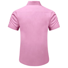 rose pink solid splicing floral silk mens short sleeve button shirts