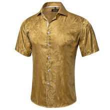 deep yellow paisley silk men's casual short sleeve shirts