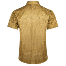 deep yellow paisley silk mens short sleeve collared shirt