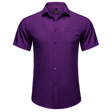Dibangu Blue Purple Solid Men's Slim Short Sleeve Shirt