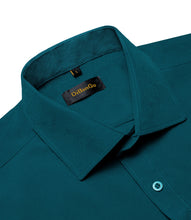 fashion solid teal green short sleeve button down shirts for men