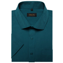 silk teal green solid mens short sleeve dress shirts for business suit dress