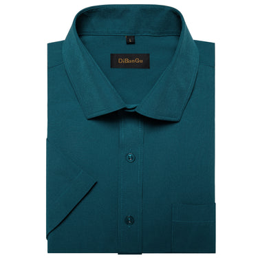 Dibangu Teal Green Solid Men's Slim Short Sleeve Shirt