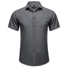 smoke grey solid silk mens summer short sleeve button-up shirts