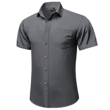 business design solid deep grey men short sleeve button ups shirt