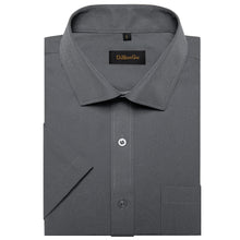 deep grey solid slim silk short sleeve shirts men