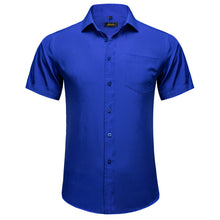 Dibangu Blue Solid Men's Slim Short Sleeve Shirt