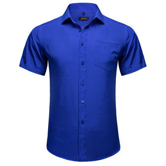 cobalt blue solid silk men's short sleeve shirts for business