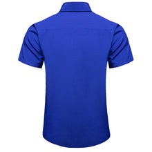 cobalt blue solid business silk men short sleeve button down shirt