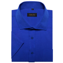 classic business design solid cobalt blue silk mens short sleeve button down shirt
