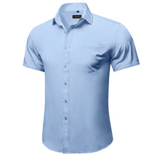 light blue solid silk short shirt for man