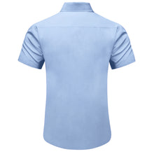 fashion solid sky blue short sleeve button up dress shirt