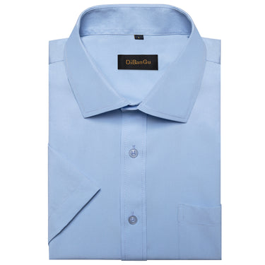 Dibangu Sky Blue Solid Men's Slim Short Sleeve Shirt