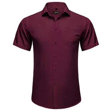 Dibangu Claret Solid Men's Slim Short Sleeve Shirt