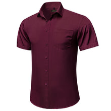 classic solid deep purple red mens casual short sleeve shirts