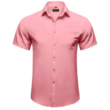 silk mens solid rose pink short sleeve shirt for daily casual wear 