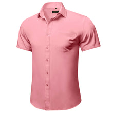 deep pink solid silk mens button down short sleeve shirt