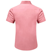 slim solid rose pink mens short sleeve button ups shirt