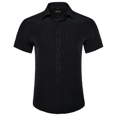 Dibangu Black Solid Men's Slim Short Sleeve Shirt