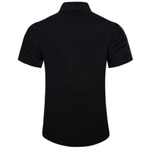 solid black mens casual shirts short sleeve Button-Up shirt