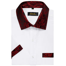 fashion splicing silk shirt men's short sleeve white shirt