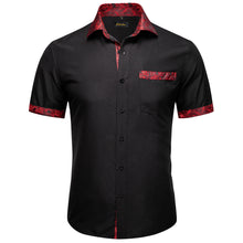 Dibangu Black Red Paisley Panel Men's Slim Short Sleeve Shirt