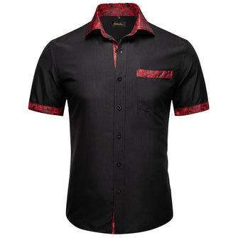 black solid splicing red paisley silk mens shortsleeved shirts