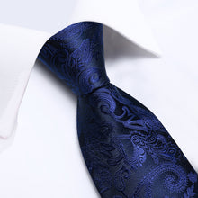 New Navy Blue Paisley Tie Handkerchief Cufflinks Set (4610490990673)
