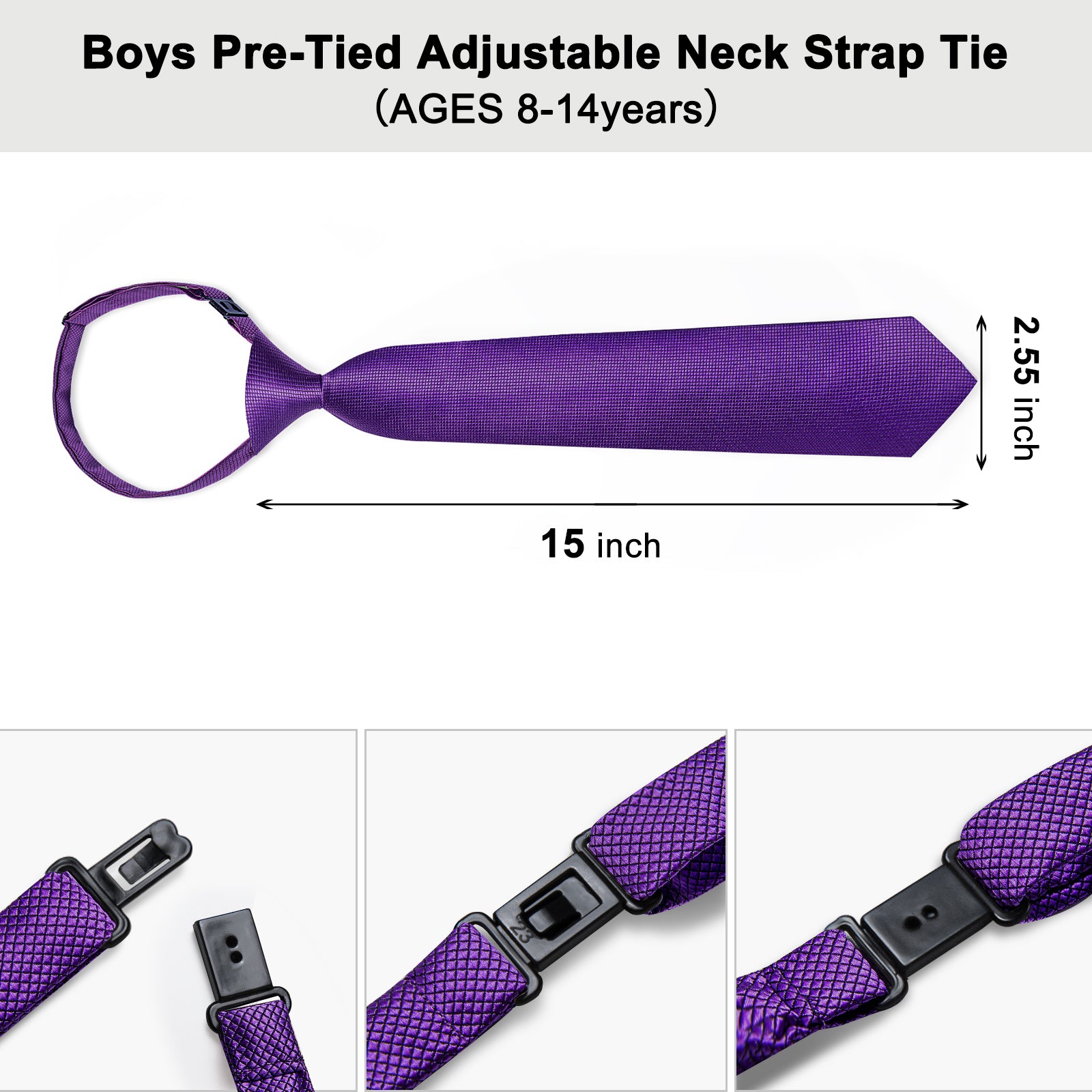 Purple Lattice Silk Kid's Tie Pocket Square Set