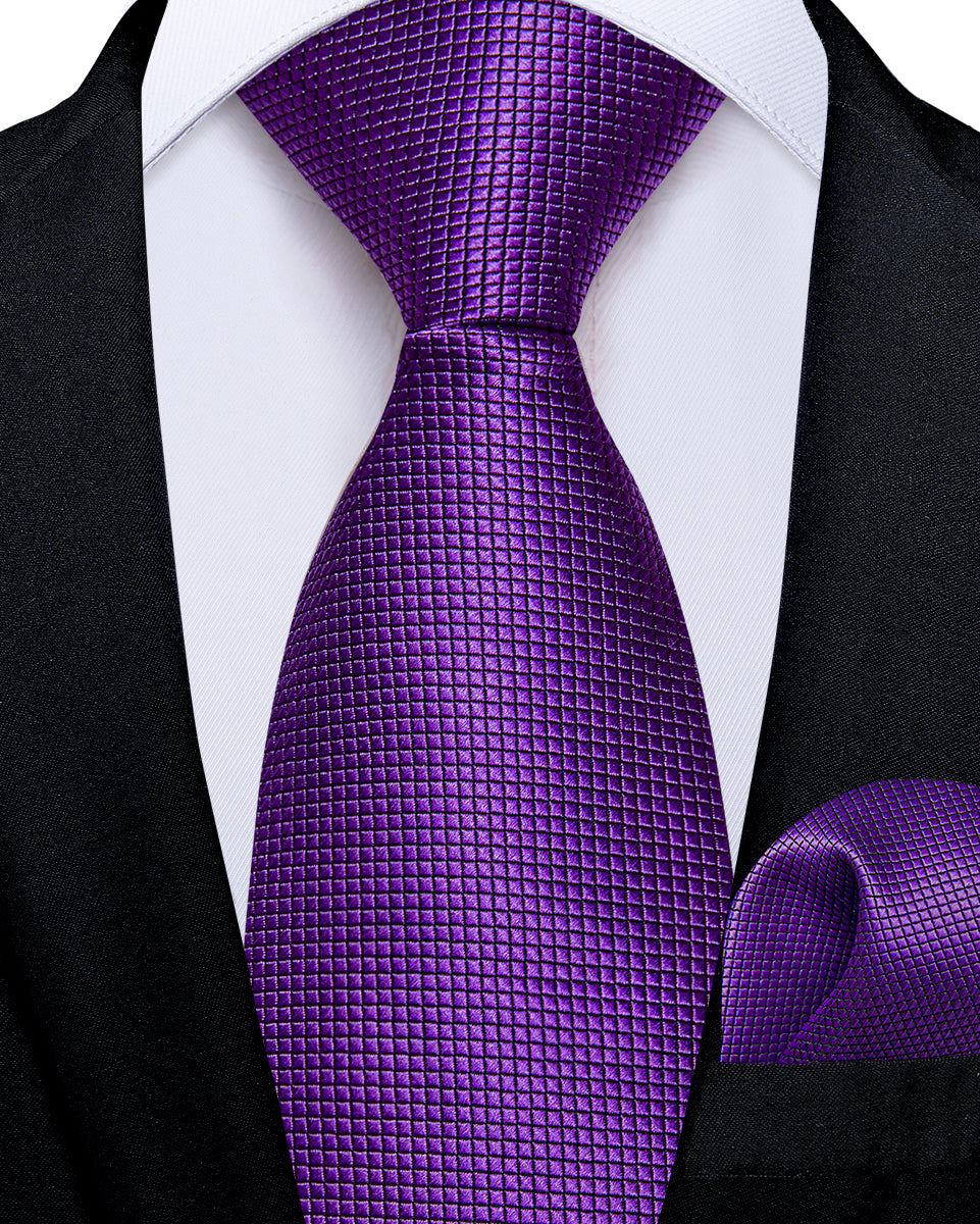 Purple Lattice Silk Kid's Tie Pocket Square Set