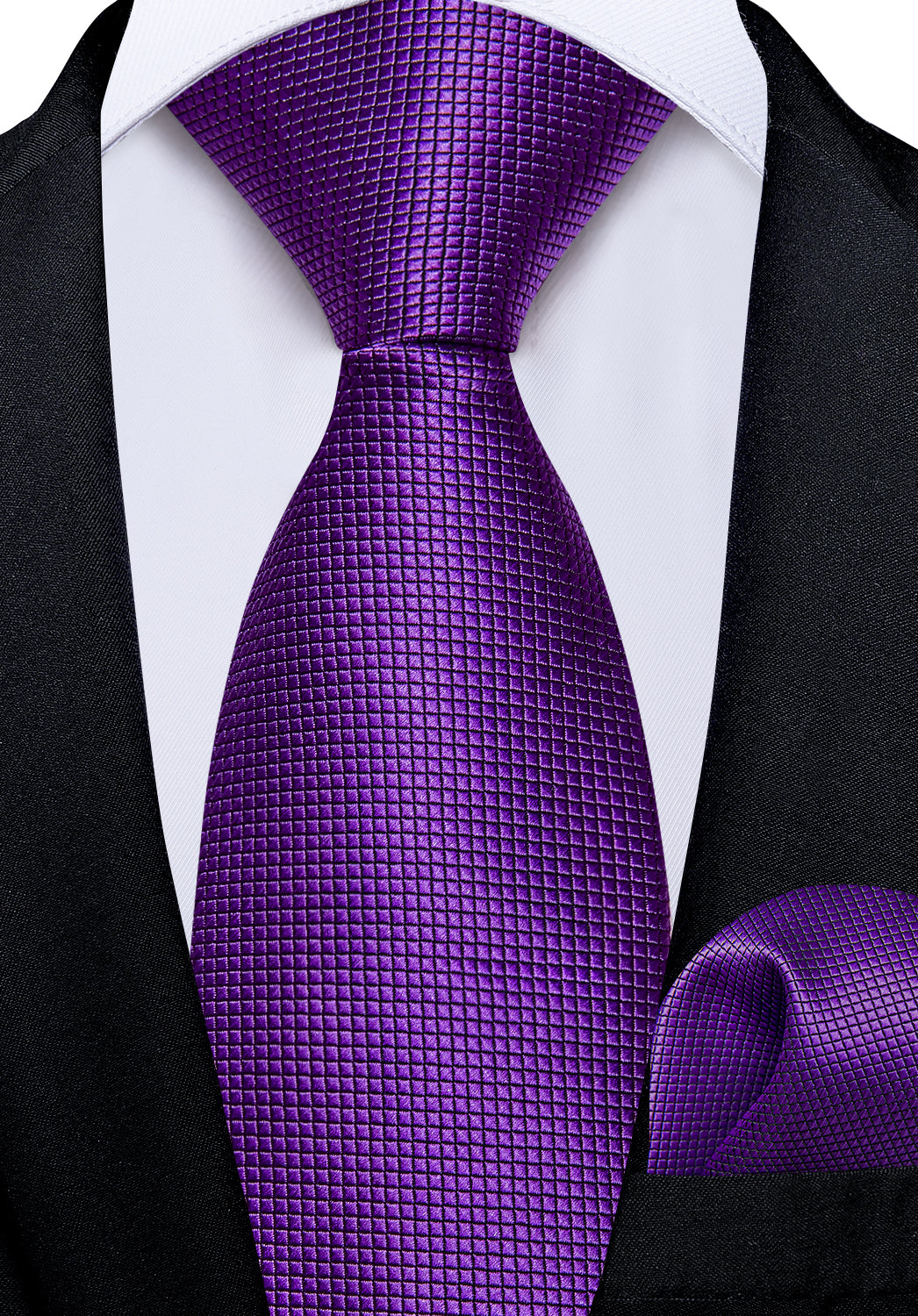 Purple Lattice Silk Kid's Tie Pocket Square Set