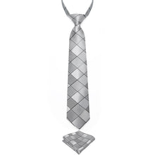 Grey Silver Lattice Silk Kid's Tie Pocket Square Set
