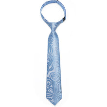 New Light Blue Floral Silk Kid's Tie Pocket Square Set