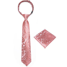 New Red Floral Silk Kid's Tie Pocket Square Set